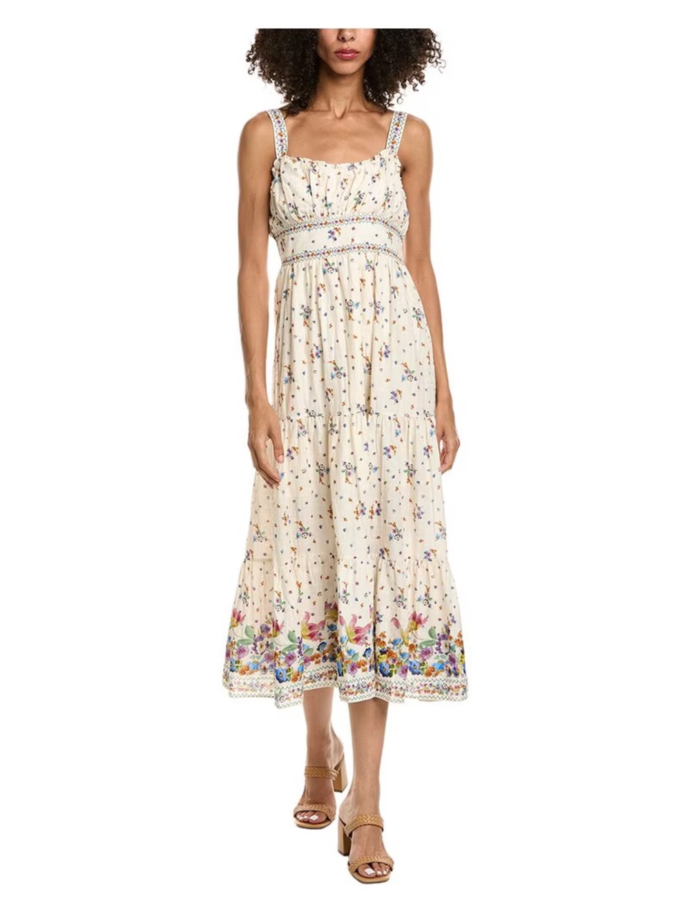 Max Studio Cream Floral Midi Dress with Crochet Trim
